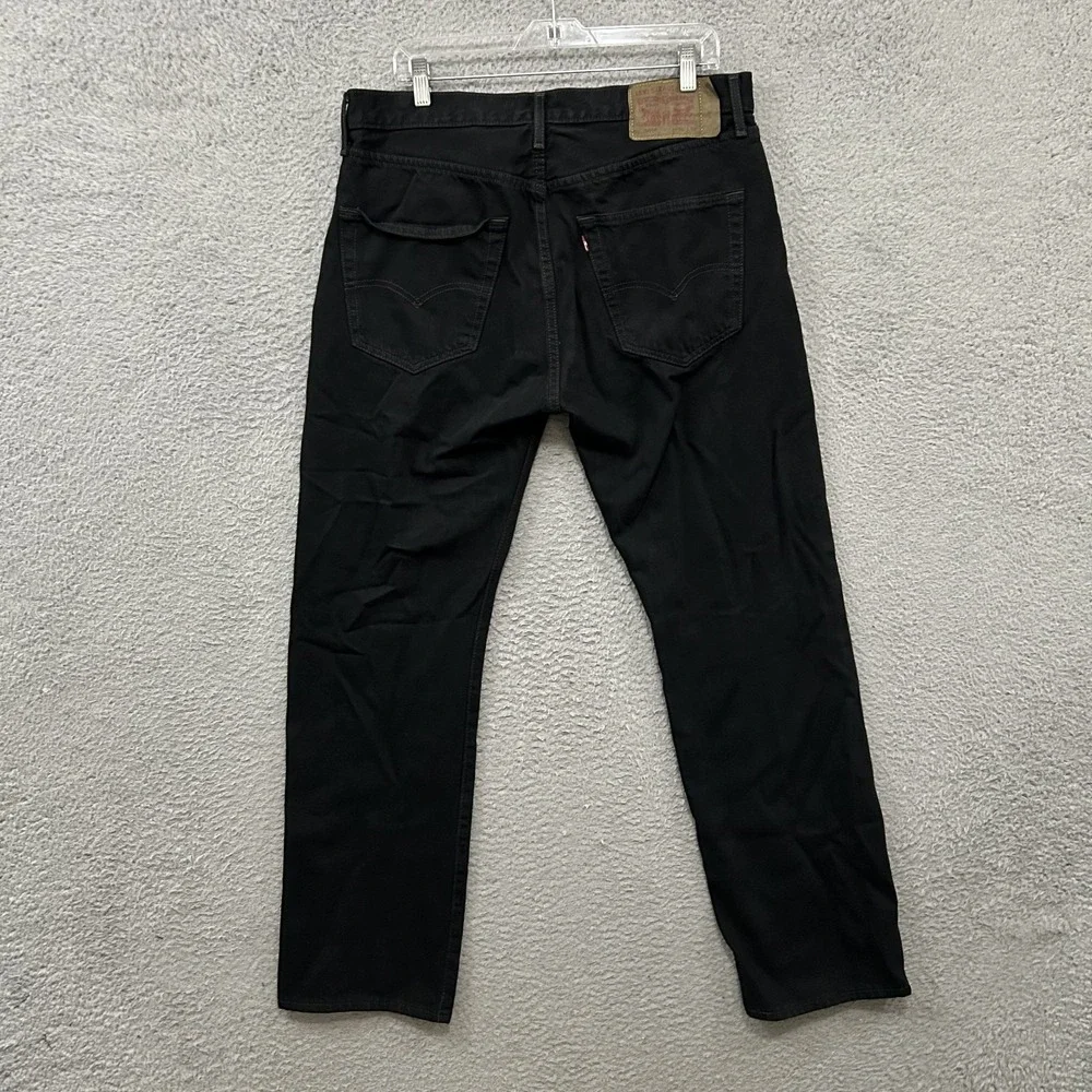 Levis Jeans Mens 36x32 Black Denim 501 Straight Leg Button Fly Dark‎ Wash Work